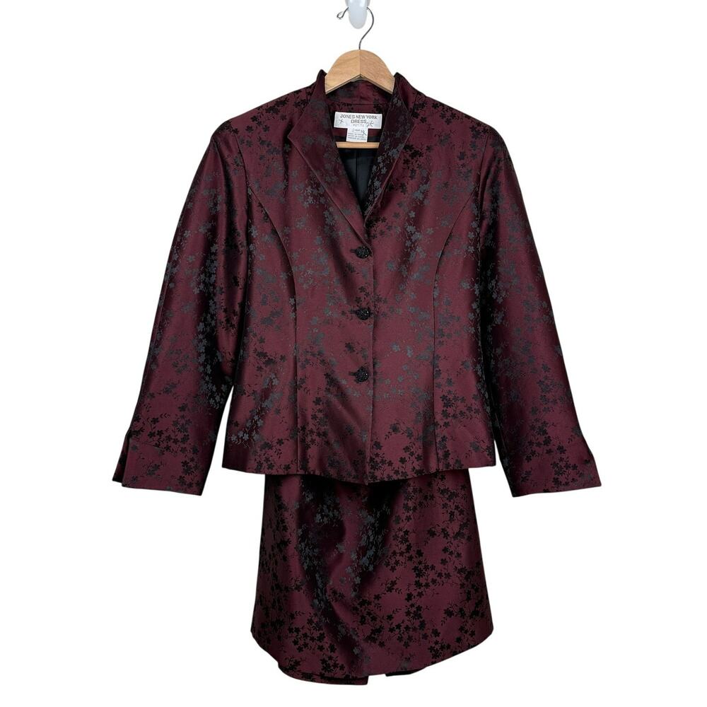 Jones New York Dress Petite Brocade Skirt Suit Jacket Size 10P Vintage 90s